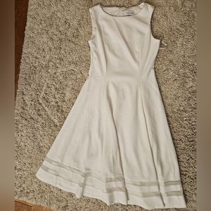 Calvin Klein White Sleeveless Fit Flare Illusion Mesh Inset Dress Size 6